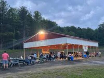 Outdoor pavilion at night