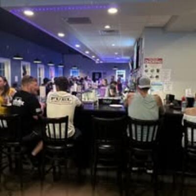 Bar area with blue LED lighting
